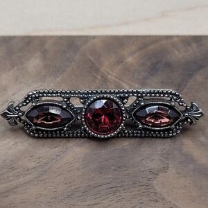 1928 Signed Vintage Bar Brooch Art Deco Red Glass